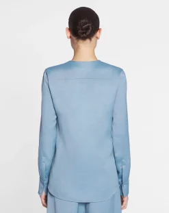 Clearance Collarless shirt with embroidered pocket Women Tops