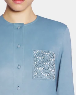 Clearance Collarless shirt with embroidered pocket Women Tops