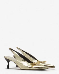 Discount bow slingback pumps in crackled metallic leather Women Pumps