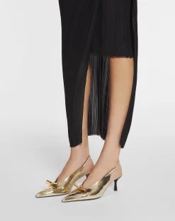 Discount bow slingback pumps in crackled metallic leather Women Pumps