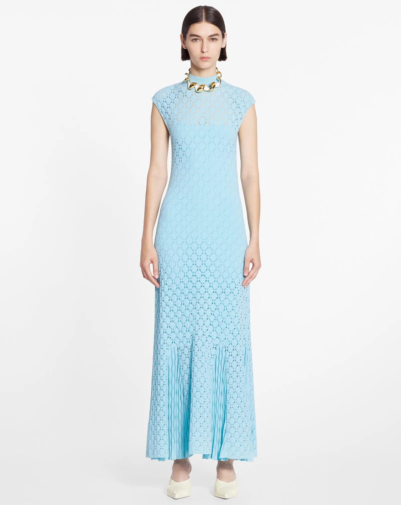 Outlet Long dress in lace effect knit Women Dresses