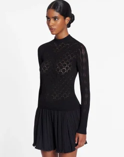 Sale Long-sleeved top in lace effect knit Women Knitwear