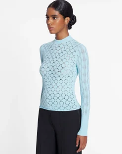 Online Long-sleeved top in lace effect knit Women Tops
