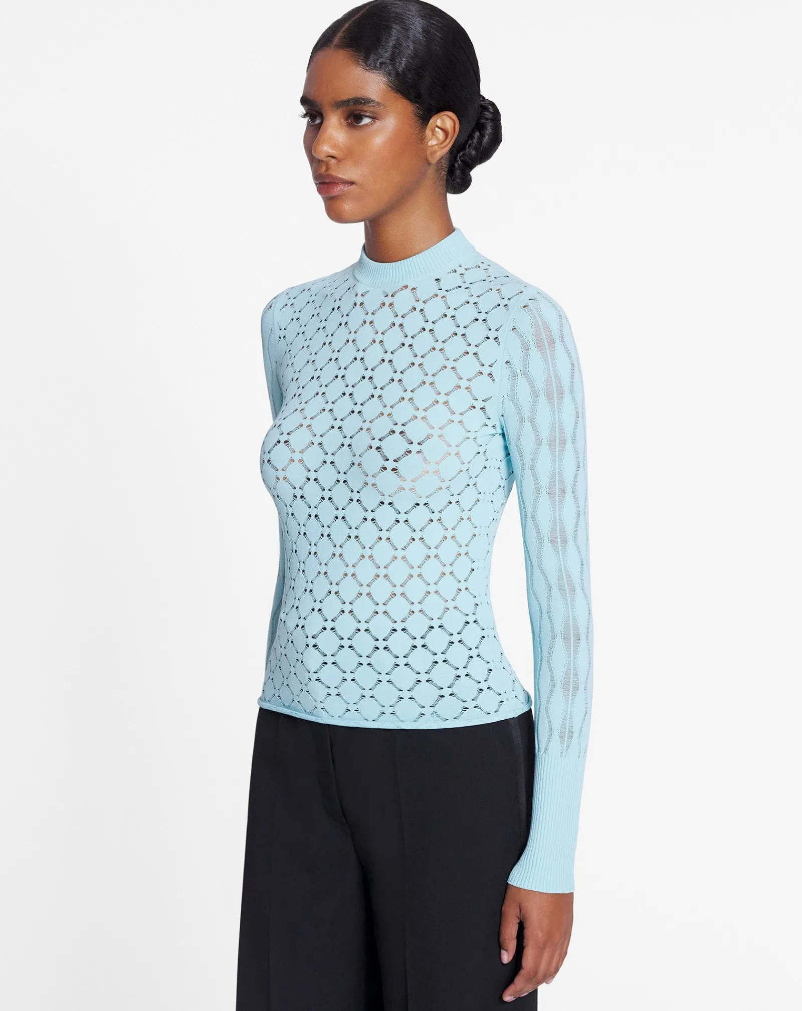 Online Long-sleeved top in lace effect knit Women Tops