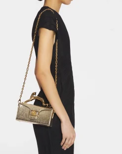 Clearance Nano pencil cat bag in crackled metallic leather Women Pencil