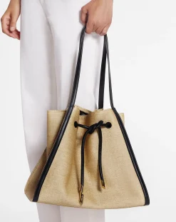 Sequence bag in leather and raffia Women Tote Bags & Top Handle Bags